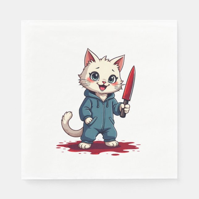 Funny Cat Horror Movies Cute Halloween For Cat Kit Napkin (Front)