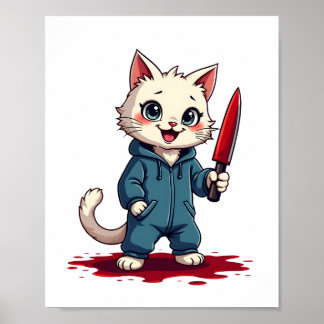Funny Cat Horror Movies Cute Halloween For Cat Kit Poster