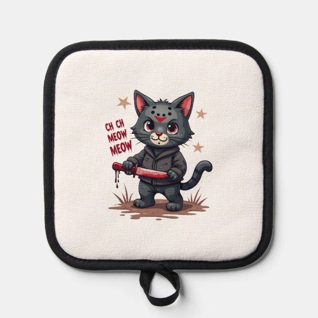 Funny Cat Horror Movies Cute Halloween for Cat Kit Pot Holder (Front)