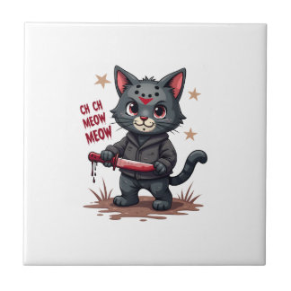 Funny Cat Horror Movies Cute Halloween for Cat Kit Tile