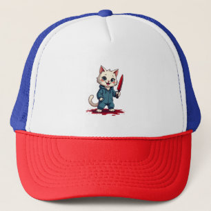 Funny Cat Horror Movies Cute Halloween For Cat Kit Trucker Hat
