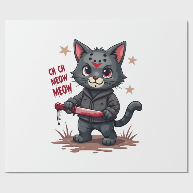 Funny Cat Horror Movies Cute Halloween for Cat Kit Wrapping Paper (Flat)