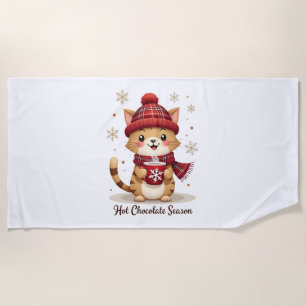 Funny Cat Hot Choco Season Merry Christmas Mom Dad Beach Towel