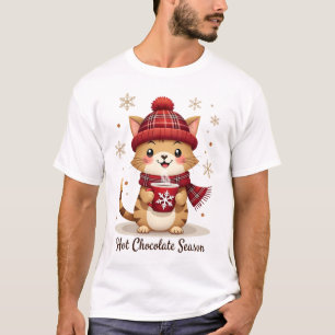 Funny Cat Hot Choco Season Merry Christmas Mom Dad T-Shirt