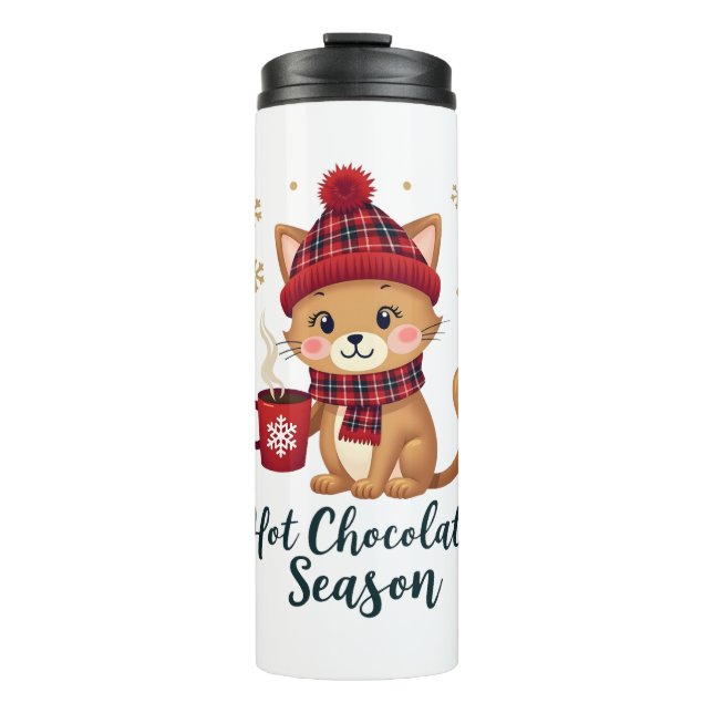 Funny Cat Hot Choco Season Merry Christmas Mom Dad Thermal Tumbler (Front)