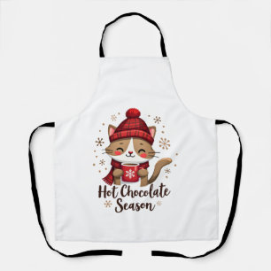 Funny Cat Hot Choco Season Merry Christmas Mum Dad Apron
