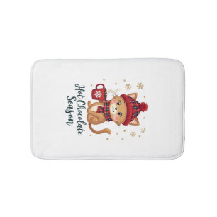 Funny Cat Hot Choco Season Merry Christmas Mum Dad Bath Mat
