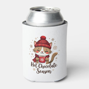 Funny Cat Hot Choco Season Merry Christmas Mum Dad Can Cooler