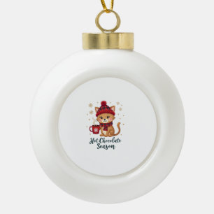 Funny Cat Hot Choco Season Merry Christmas Mum Dad Ceramic Ball Christmas Ornament