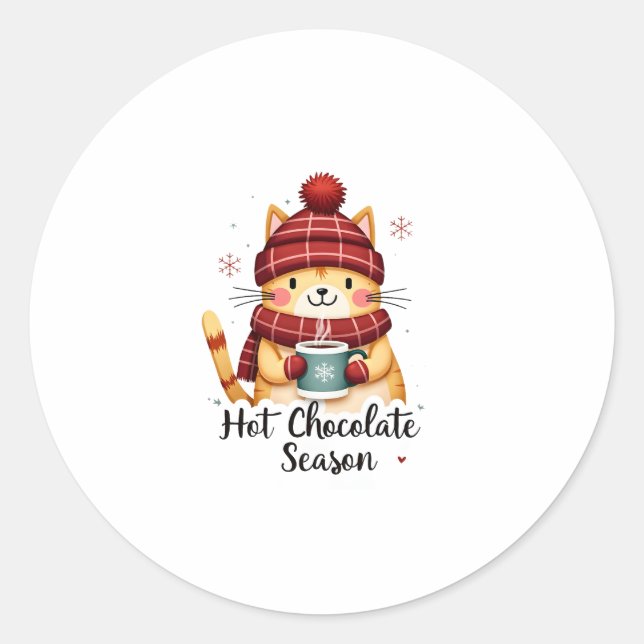 Funny Cat Hot Choco Season Merry Christmas Mum Dad Classic Round Sticker (Front)