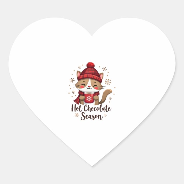 Funny Cat Hot Choco Season Merry Christmas Mum Dad Heart Sticker (Front)
