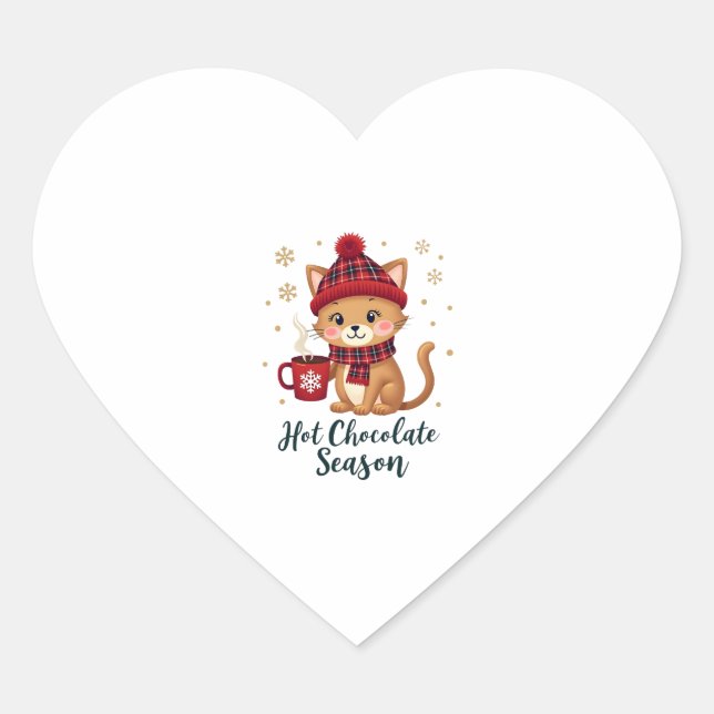 Funny Cat Hot Choco Season Merry Christmas Mum Dad Heart Sticker (Front)