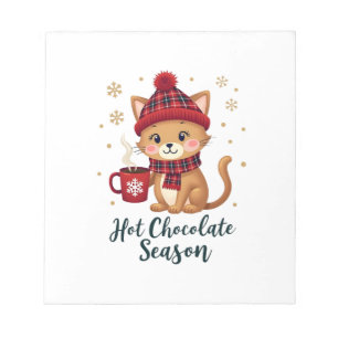 Funny Cat Hot Choco Season Merry Christmas Mum Dad Notepad
