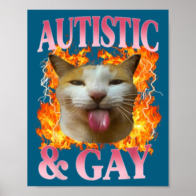 Funny Cat Humor Saying Autistic And Gay Cat Meme Q Poster (Front)