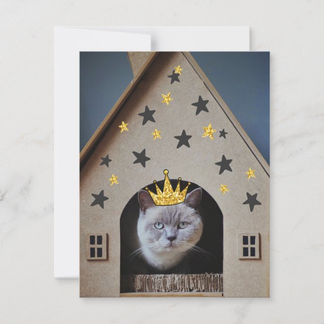 Funny Cat Humour Golden Glitter Bling Crown Cute Card (Front)