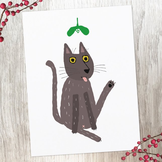 Funny Cat Humour Holiday (Funny cat kiss holiday postcard)