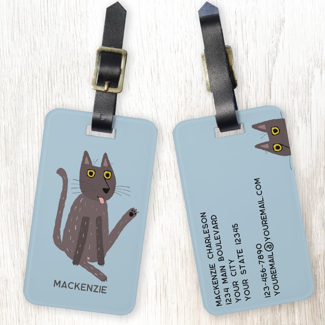 Funny Cat Humour Personalised Luggage Tag (Funny cat personalized luggage tag)