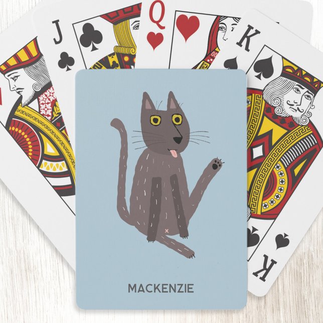 Funny Cat Humour Personalised Playing Cards (Funny cat humor personalized name or text playing cards for animal lovers)
