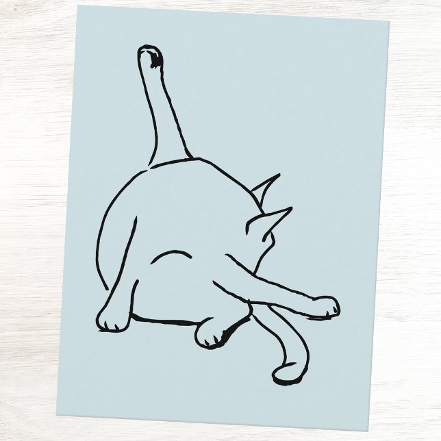 Funny Cat Humour Postcard (Fun cat humor line drawing postcard)