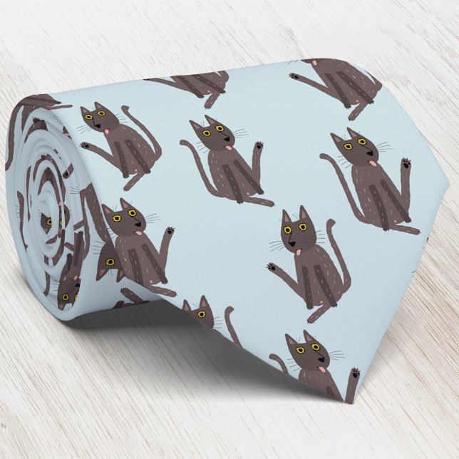 Funny Cat Humour Tie (Funny cat humor blue pattern neck tie)