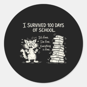 Funny Cat I Survived 100 Days Of School Shirts Tea Classic Round Sticker