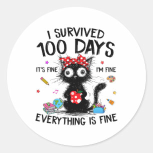 Funny Cat I Survived 100 Days Of School Shirts Tea Classic Round Sticker