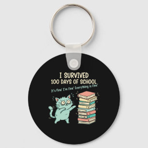 Funny Cat I Survived 100 Days Of School Shirts Tea Key Ring