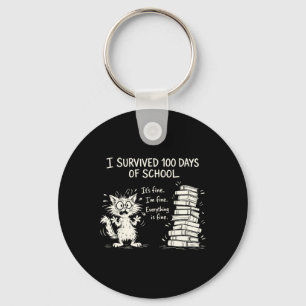 Funny Cat I Survived 100 Days Of School Shirts Tea Key Ring