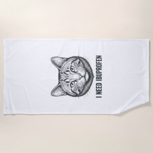 Funny Cat Ibuprofen Vintage Engraving Design_1 Beach Towel