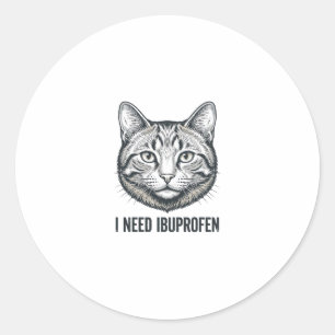 Funny Cat Ibuprofen Vintage Engraving Design_1 Classic Round Sticker