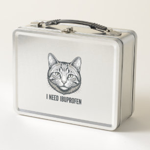 Funny Cat Ibuprofen Vintage Engraving Design_1 Metal Lunch Box