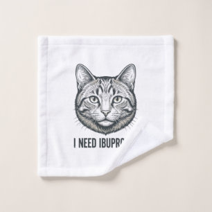 Funny Cat Ibuprofen Vintage Engraving Design_1 Wash Cloth