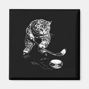 Funny Cat Ice Hockey Graphic Magnet