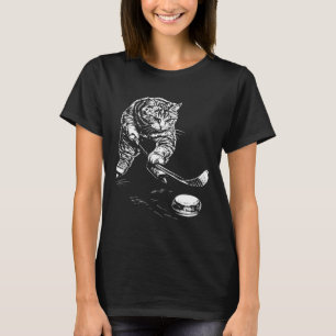 Funny Cat Ice Hockey Graphic T-Shirt