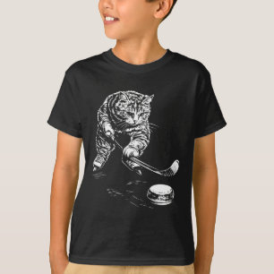 Funny Cat Ice Hockey Graphic T-Shirt