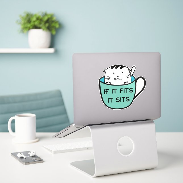 Funny Cat in a Mug Sticker (Laptop On Desk)