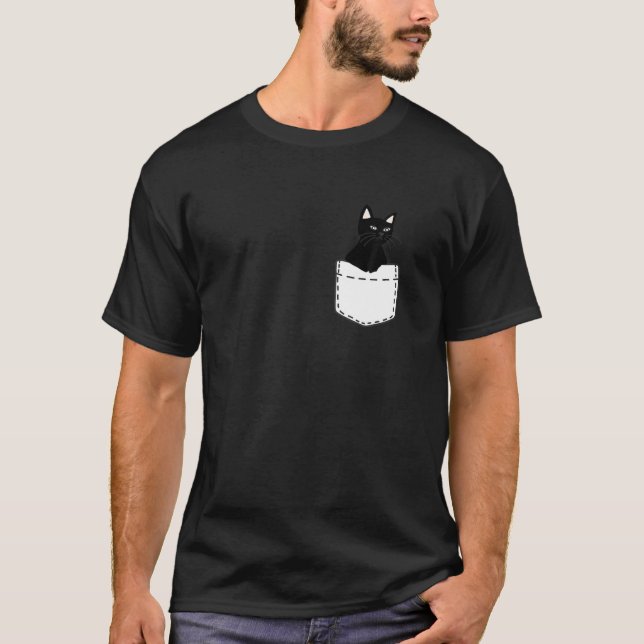 Funny Cat In A Pocket T-Shirt (Front)