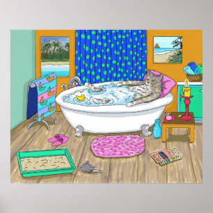 Funny cat in bath Cat 665 Poster