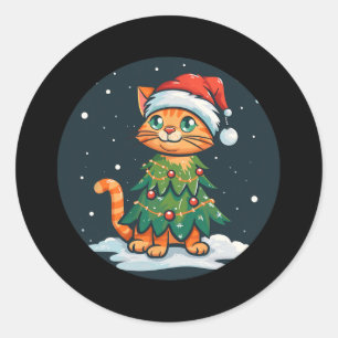 Funny Cat In Christmas Tree Costume For Cats Classic Round Sticker