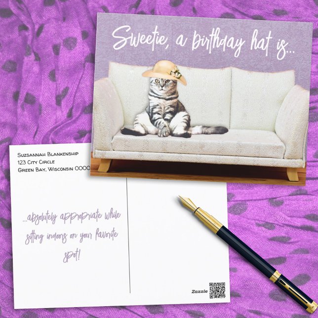 Funny Cat in Floral Sun Hat Special Occasion  Postcard (Creator Uploaded)