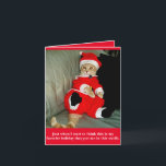 Funny Cat in Santa Suit Christma Card<br><div class="desc">A cute card for your cat loving friends or anyone who likes to laugh.</div>