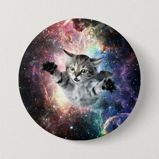 Funny cat in space 7.5 cm round badge (Front)
