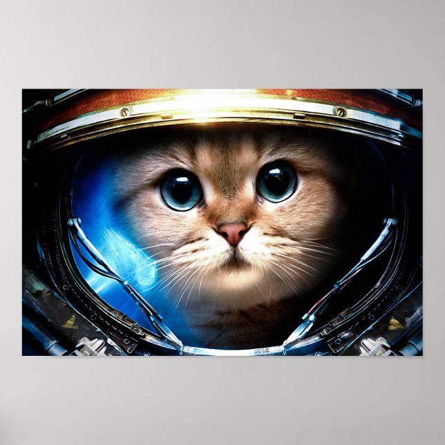 Funny Cat in Space Helmet Poster (Front)