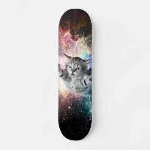Funny cat in space skateboard