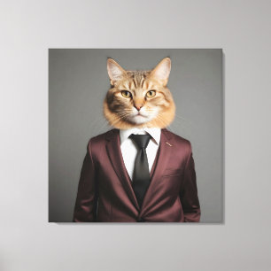Funny cat in suit canvas print