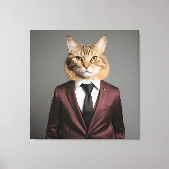 Funny cat in suit canvas print (Front)
