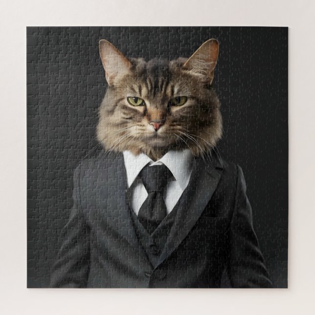 Funny cat in suit jigsaw puzzle (Vertical)