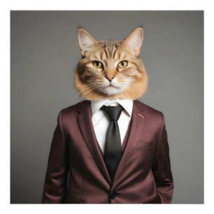 Funny cat in suit photo print