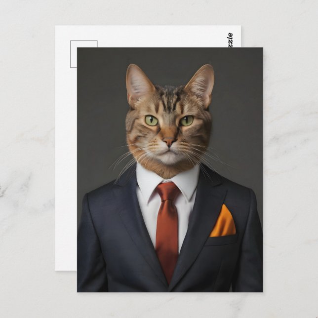 Funny cat in suit postcard (Front/Back)