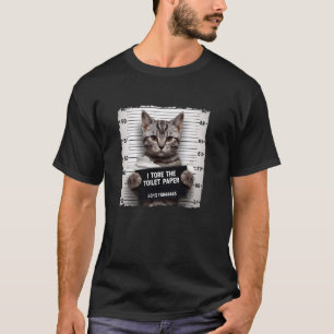 Funny Cat Jail Line-Up Tore the Toilet Paper Cat L T-Shirt